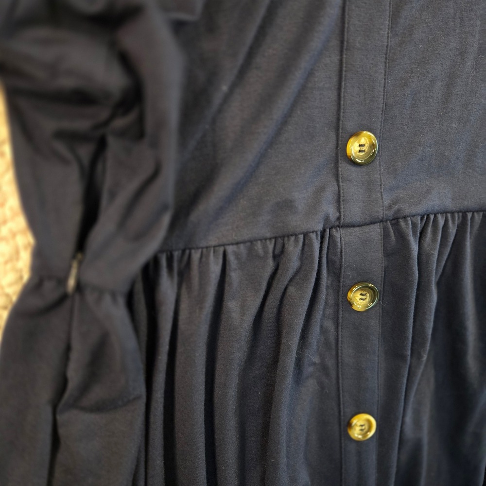 Navy Blue Womens 14 Midi Dress Office Chic Prairiecore Boho Minimalist Pockets - Picture 2 of 8